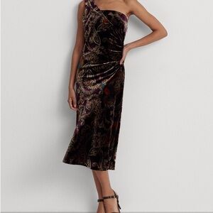 Ralph Lauren velvet one shoulder cocktail dress